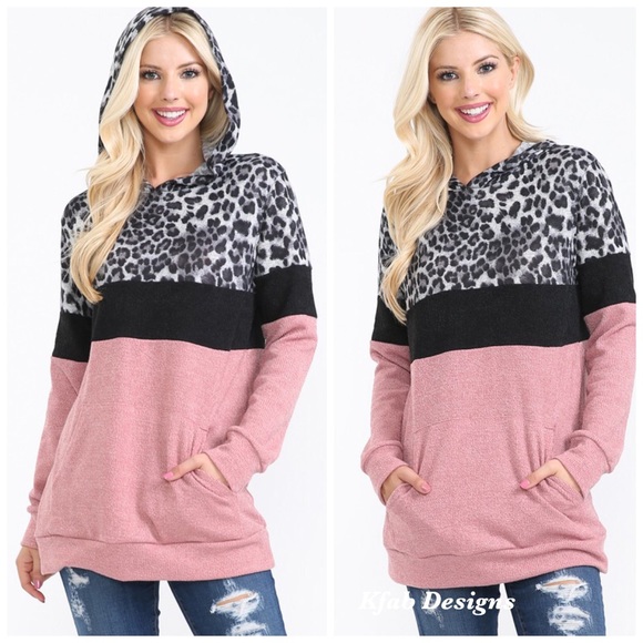 💗LAST 1! Leopard Color Block Soft Hoodie Top! - Picture 2 of 8